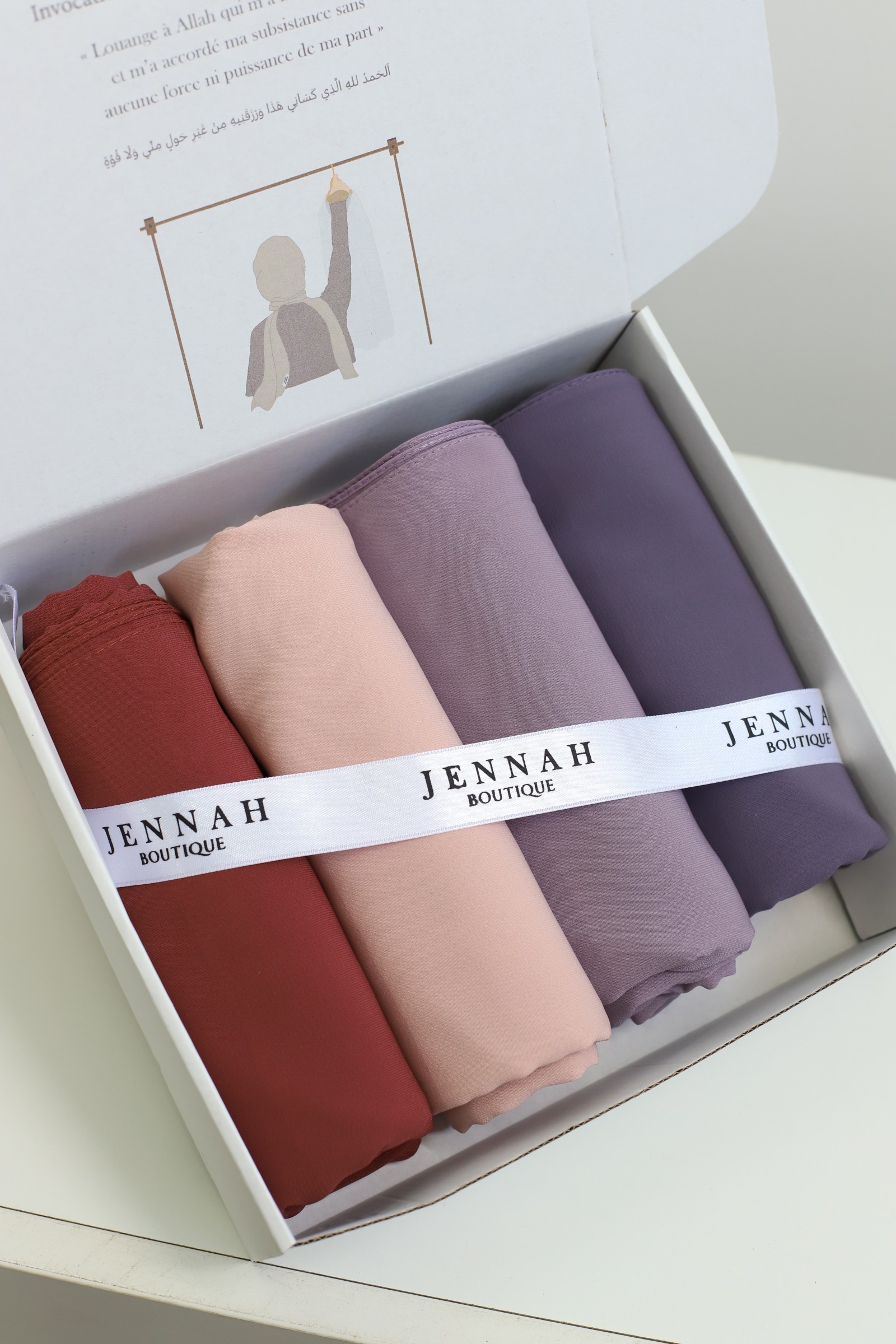 Box hijab femme - Coffret hidjab 4 soie de medine prêt à offrir 