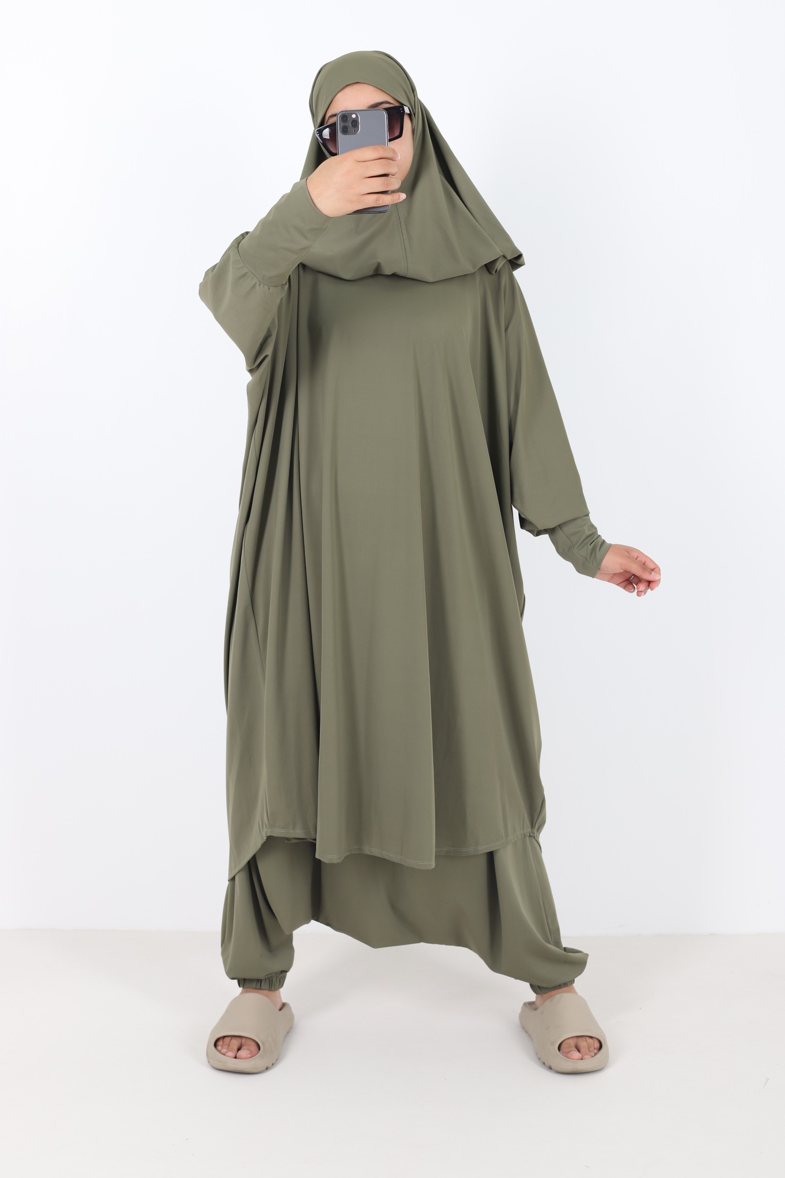 Modest and trendy khaki bathing jilbab 2024 Jennah