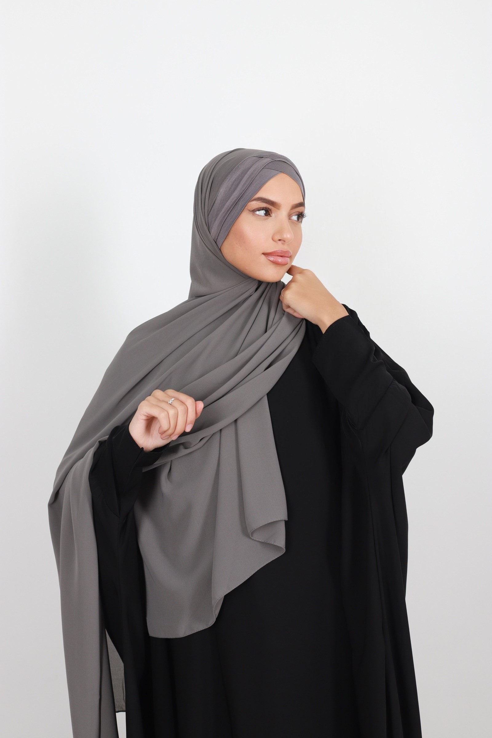 Hijab à enfiler bonnet gris foncé