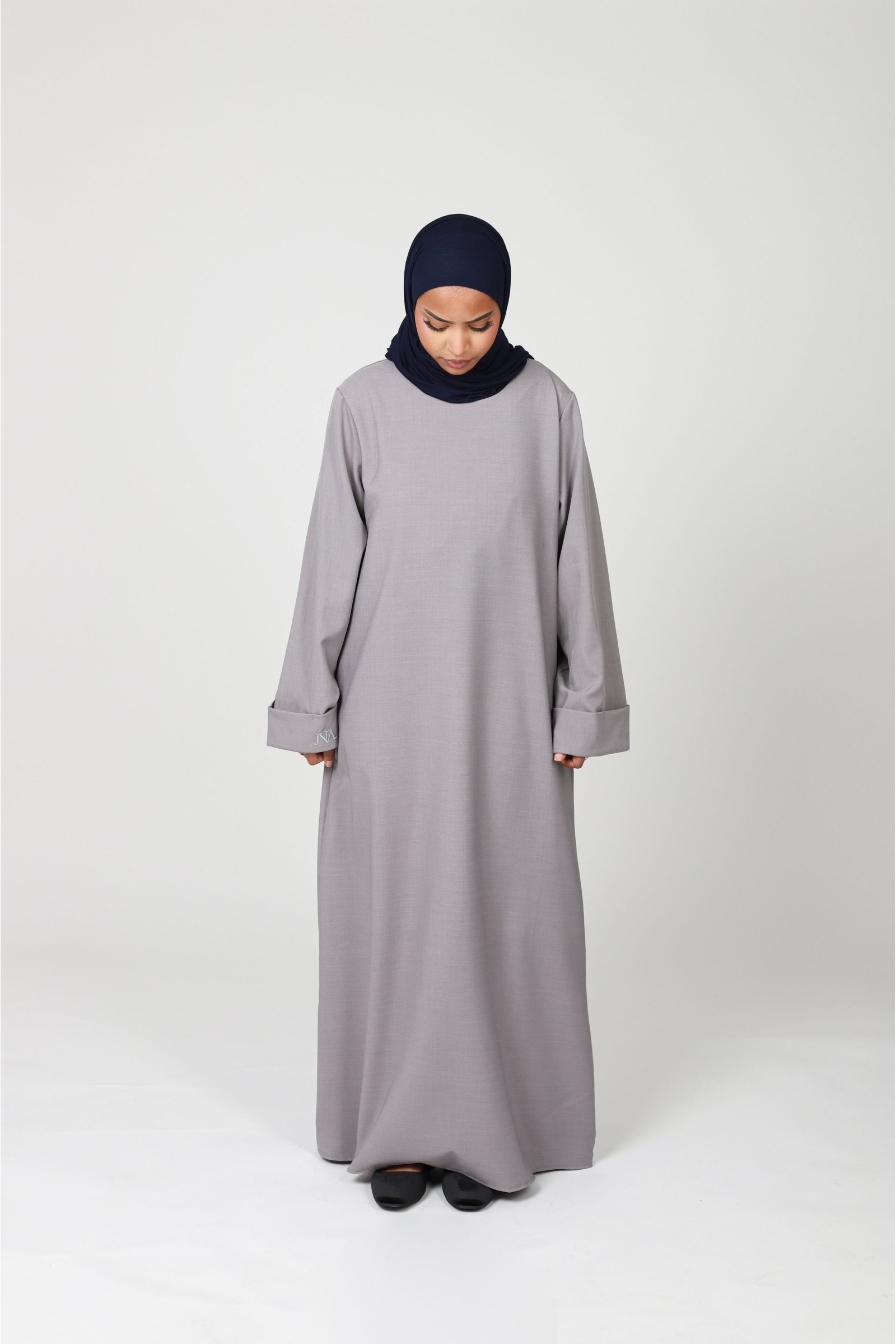 Long gray abaya for modest Muslim women 2024
