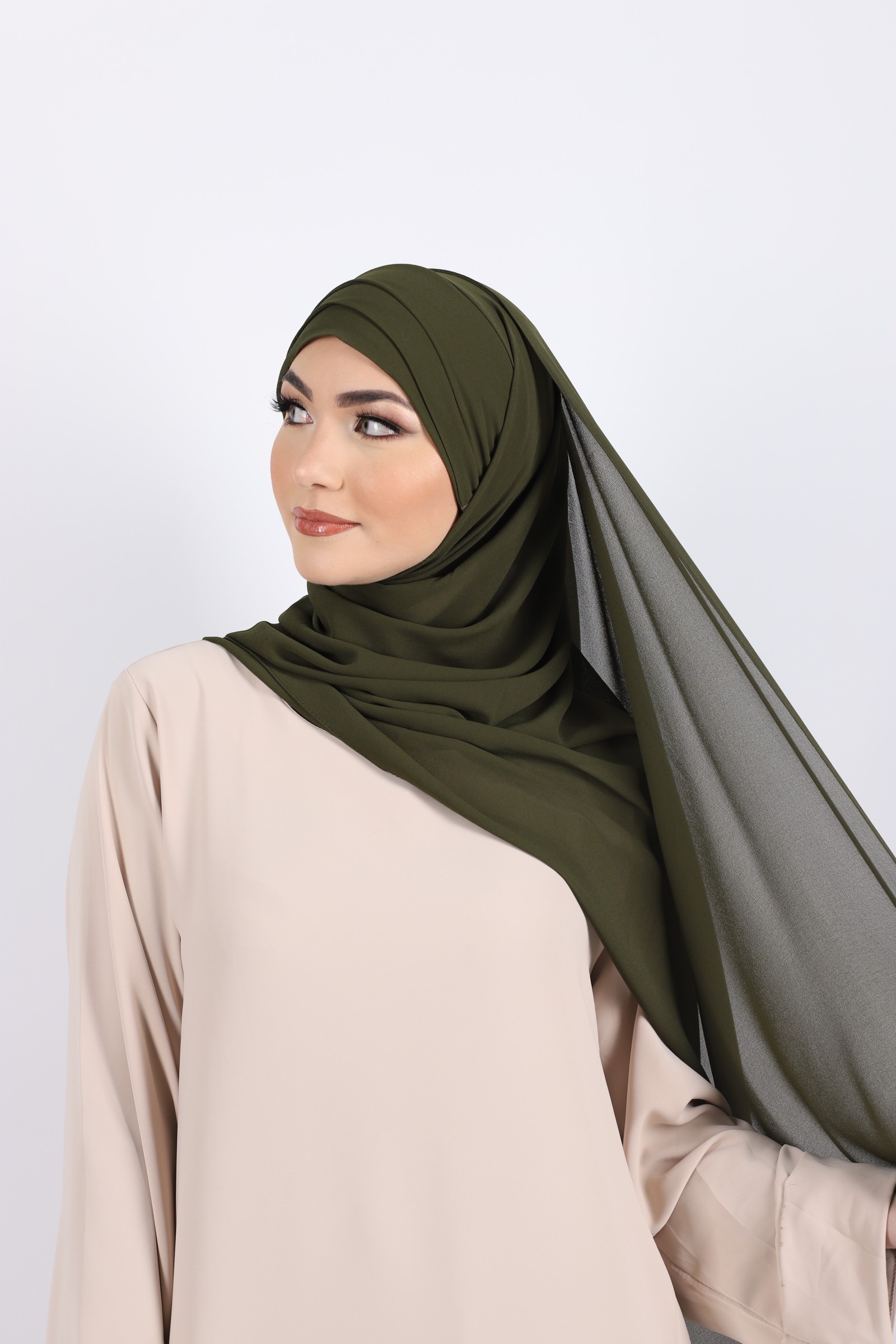 Hijab à enfiler mousseline kaki